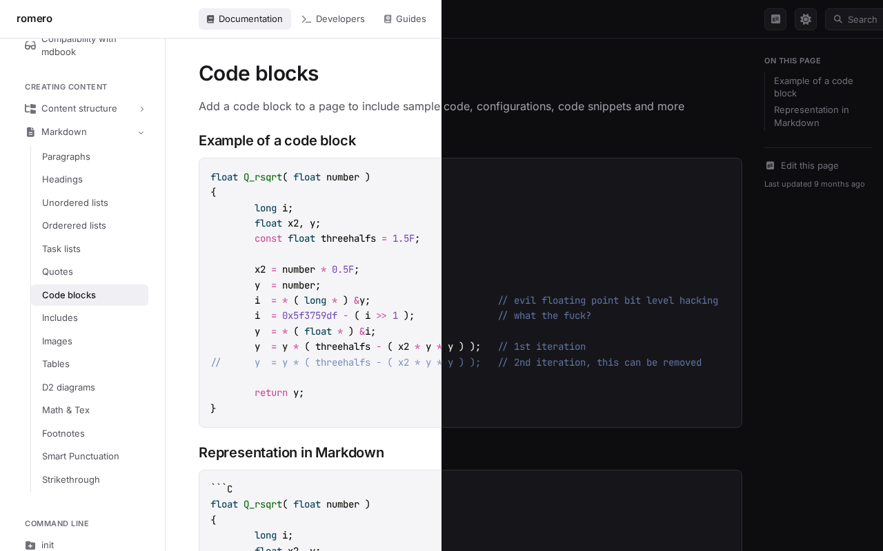 The rust language mdbook built with romero